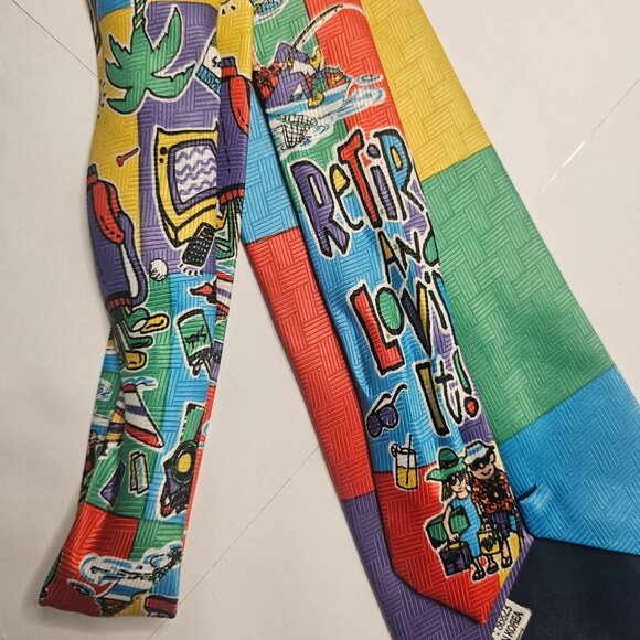 Neck Tie Novelty Retired & Loving It Necktie Big "Tie"Mer Polyester - Picture 7 of 12